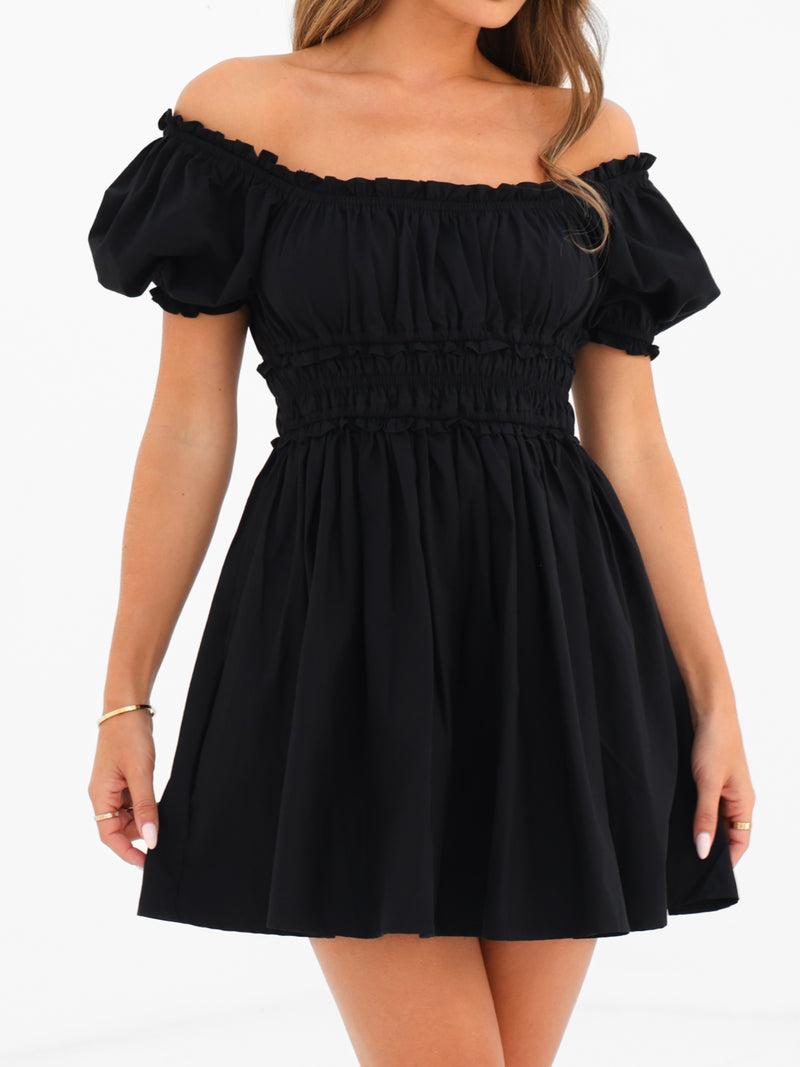 Kaia Poplin Mini Dress - Black