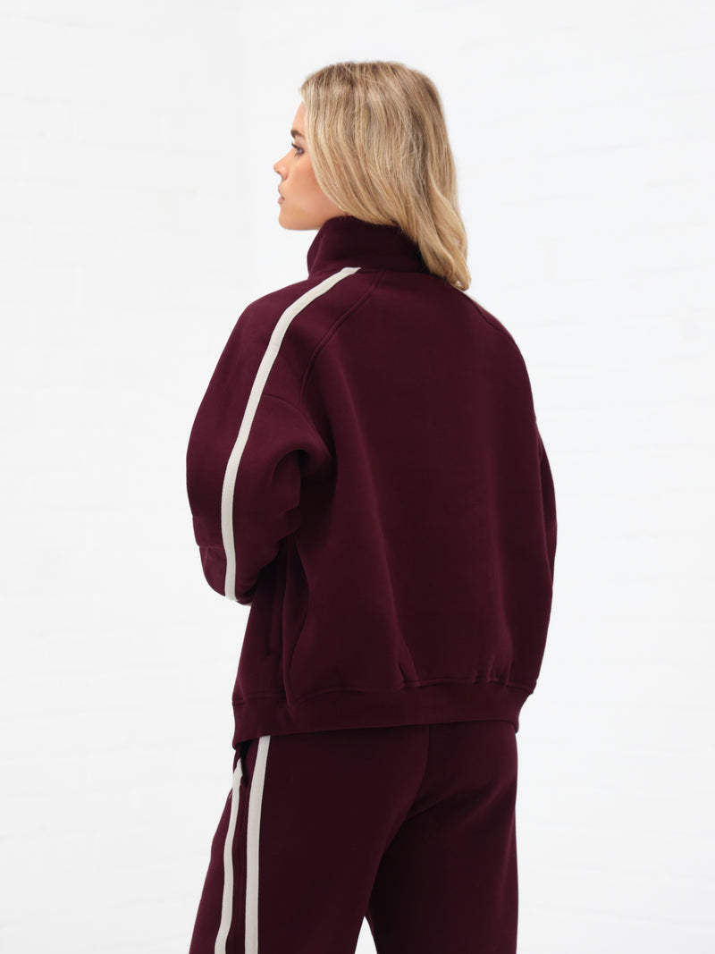 Yasmin Full Zip Sweater - Deep Burgundy