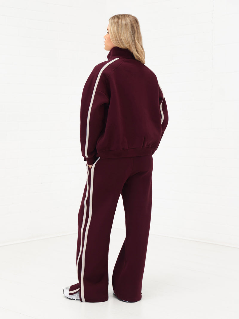 Yasmin Full Zip Sweater - Deep Burgundy