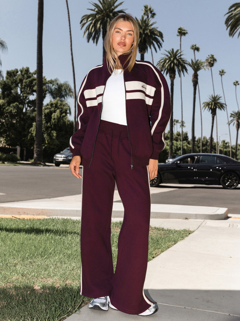 Yasmin Full Zip Sweater - Deep Burgundy