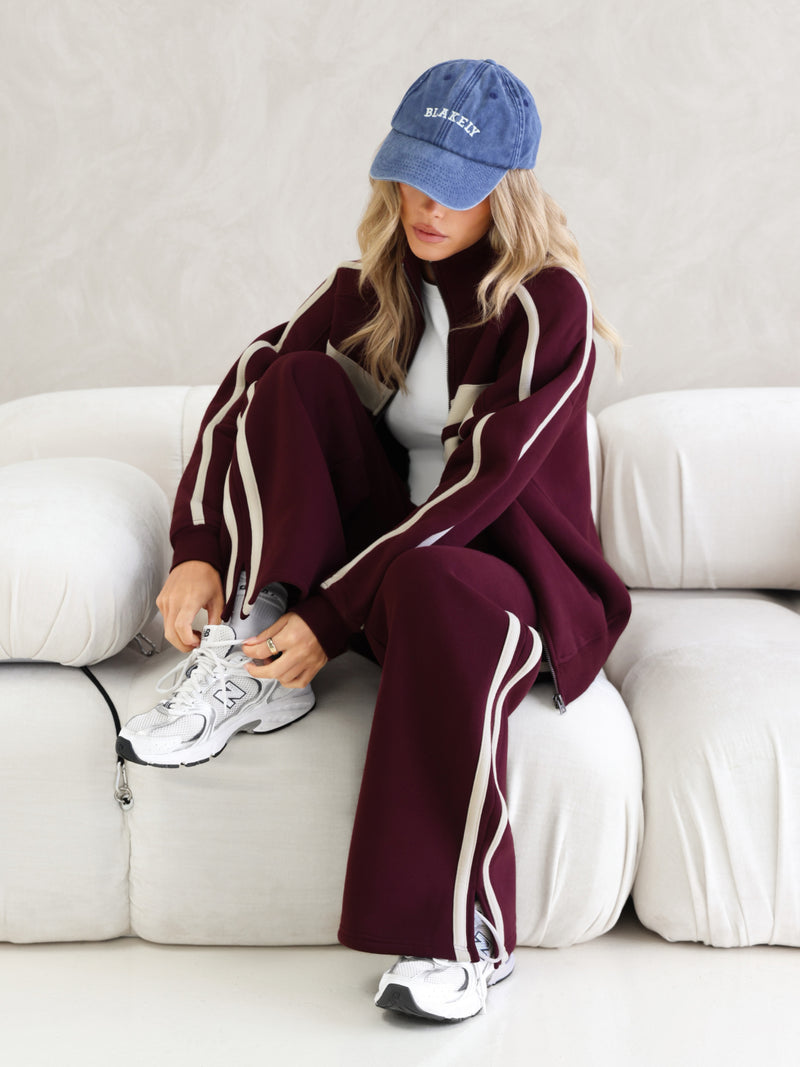 Yasmin Wide Leg Sweatpants - Deep Burgundy