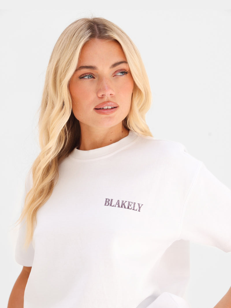Macy Matchbox Print Oversized T-Shirt - White & Purple