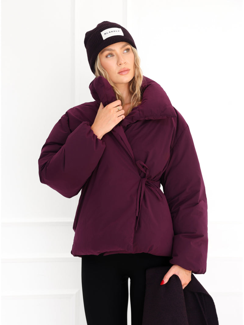Matilda Waist Tie Coat - Dark Cherry