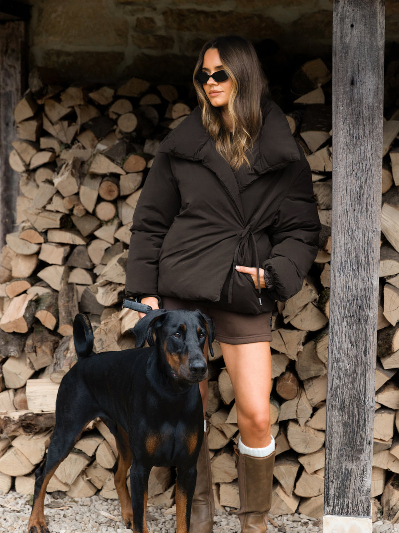 Matilda Waist Tie Coat - Deep Brown