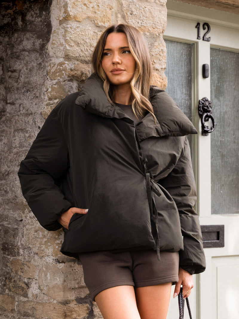 Matilda Waist Tie Coat - Deep Brown