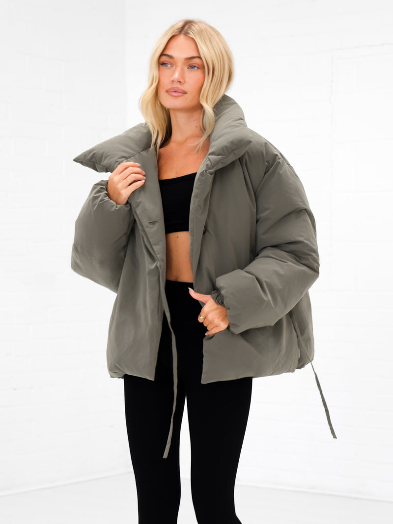 Matilda Waist Tie Coat - Safari Green