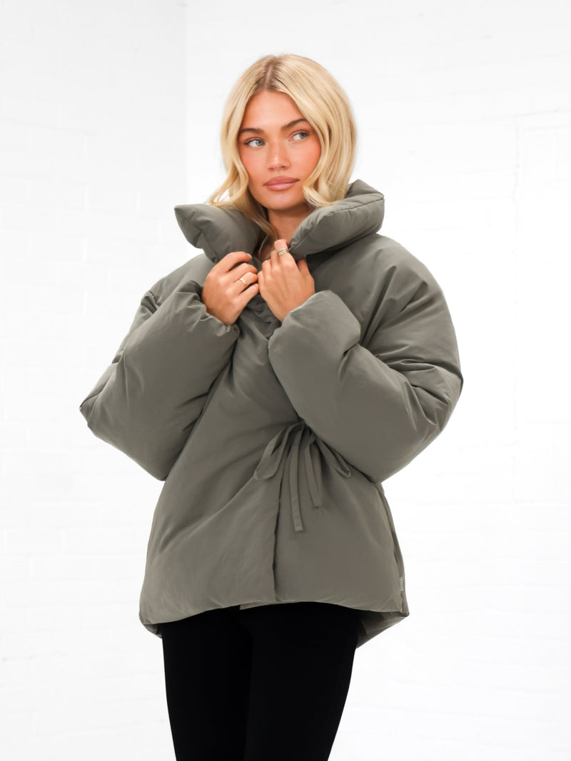Matilda Waist Tie Coat - Safari Green