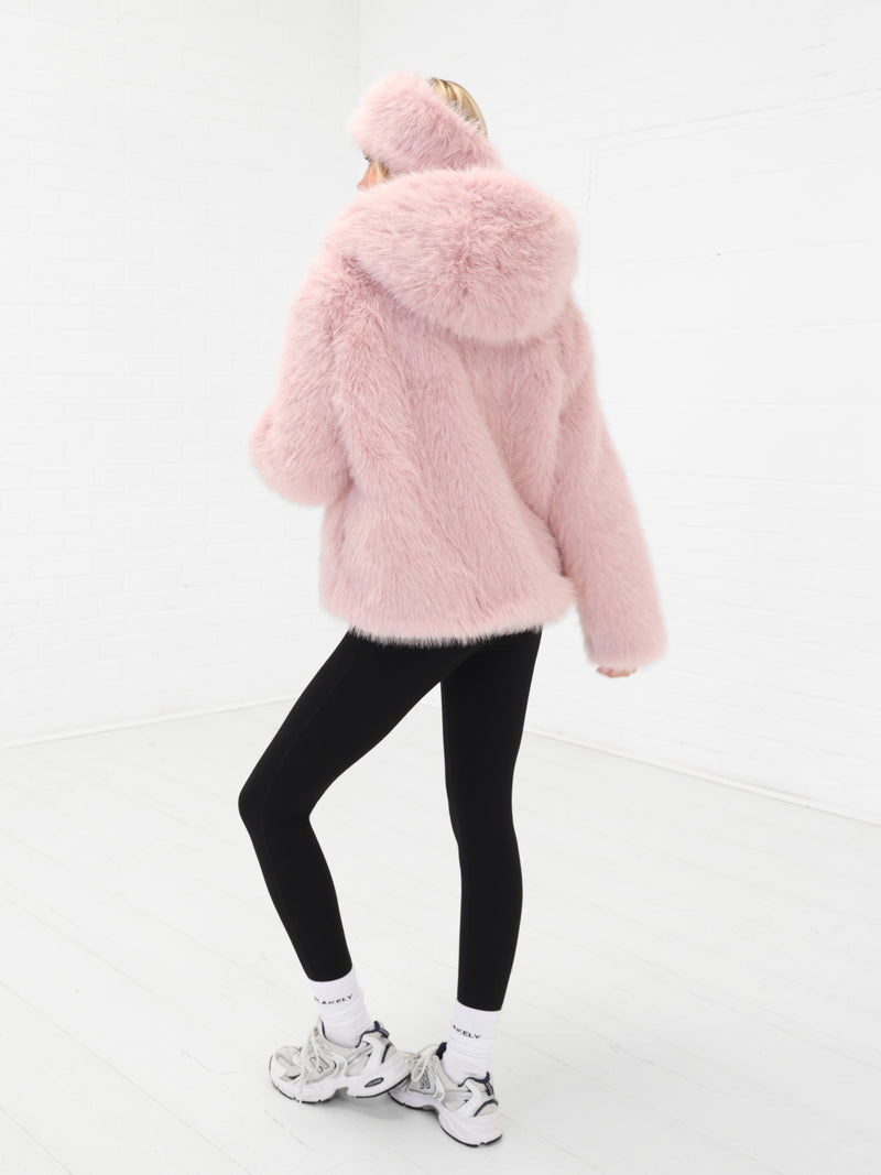 Gigi Faux Fur Hooded Coat - Pink