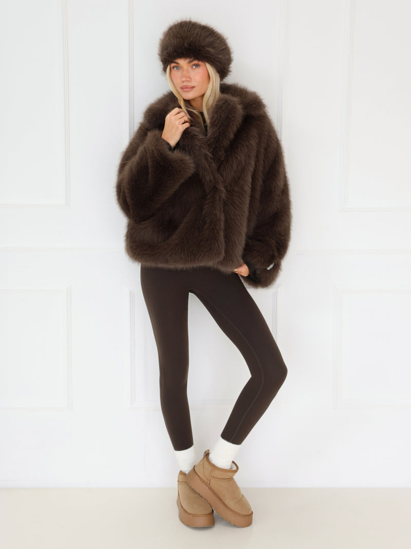 Gigi Faux Fur Collared Jacket - Dark Brown