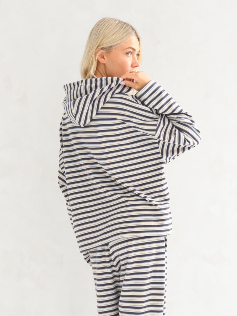 Sadie Stripe Hoodie - Charcoal Stripe