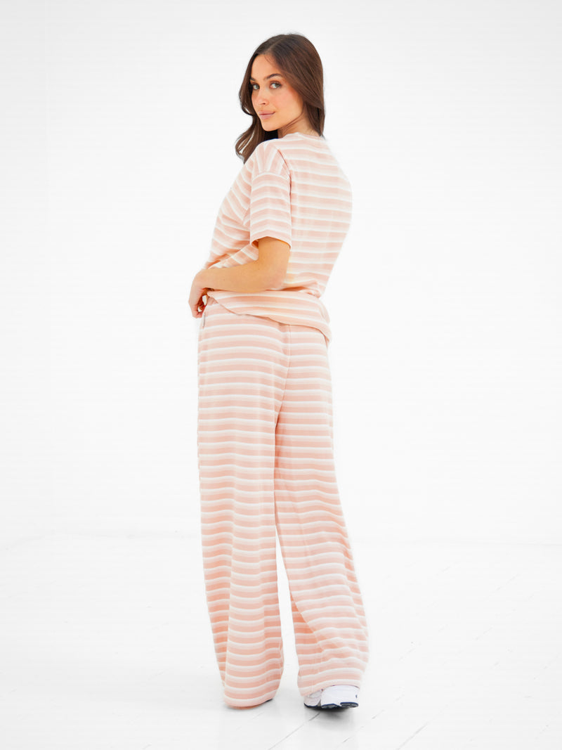 Soft Stripe Waffle T-Shirt - Peach Stripe