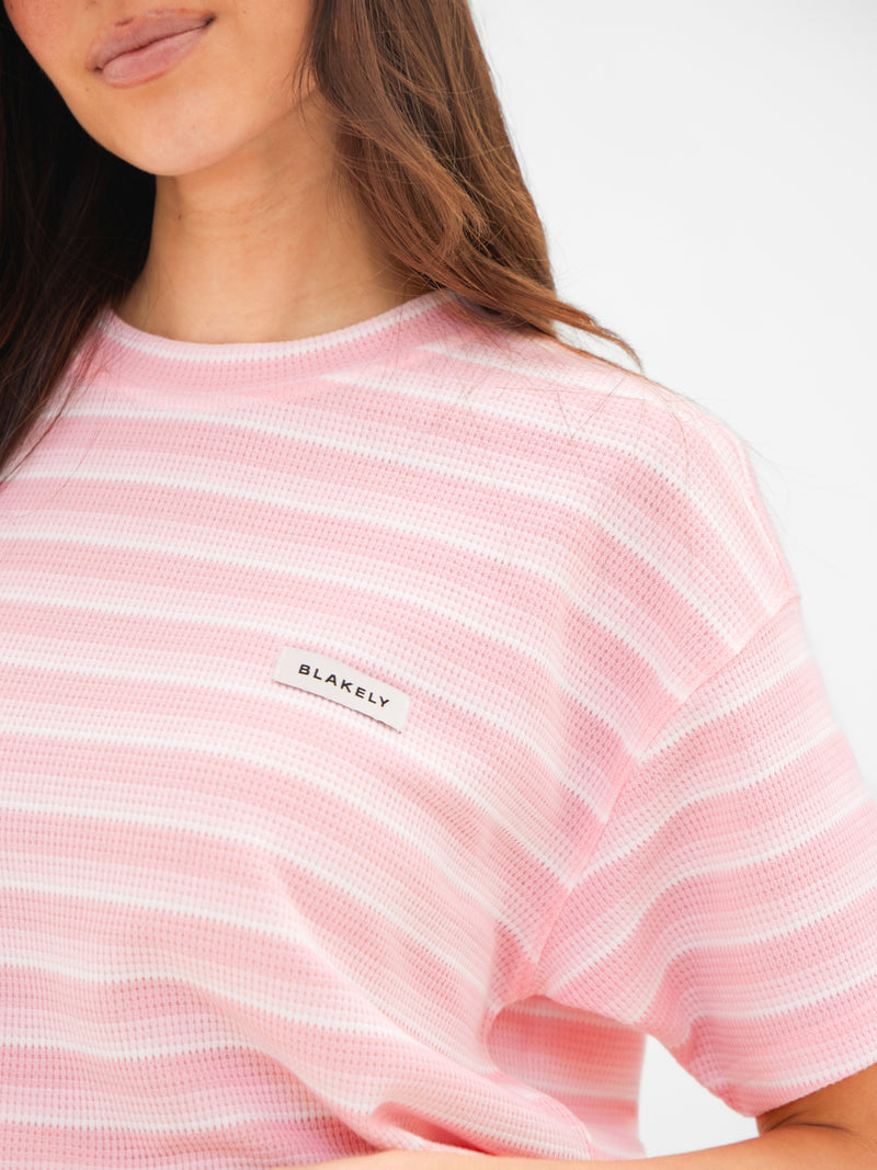 Soft Stripe Waffle T-Shirt - Pink Stripe