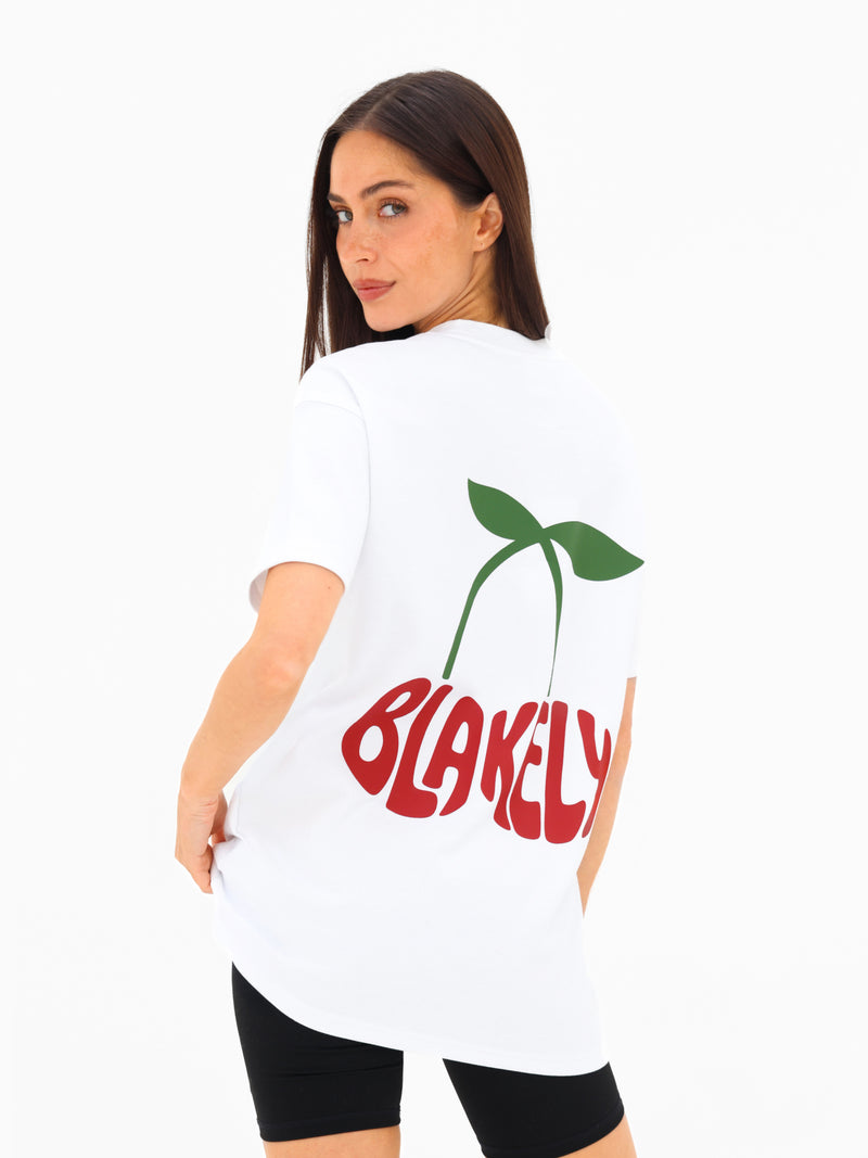 Cherry Bubble Print Oversized T-Shirt - White