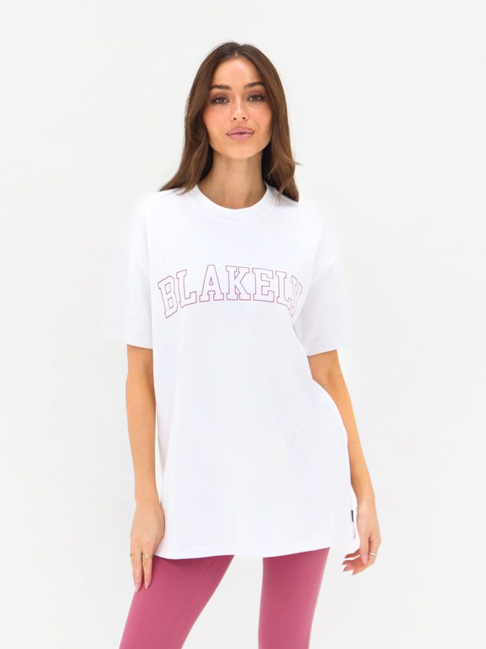 Outline Varsity Oversized T-Shirt - White & Ballet Pink