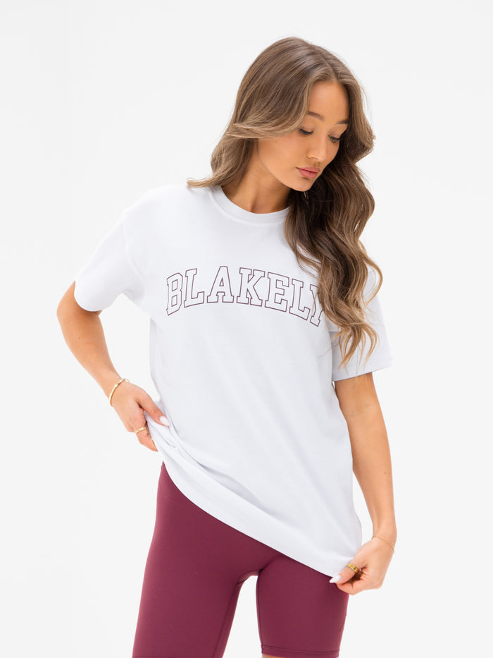 Outline Varsity Oversized T-Shirt - White & Old Burgundy