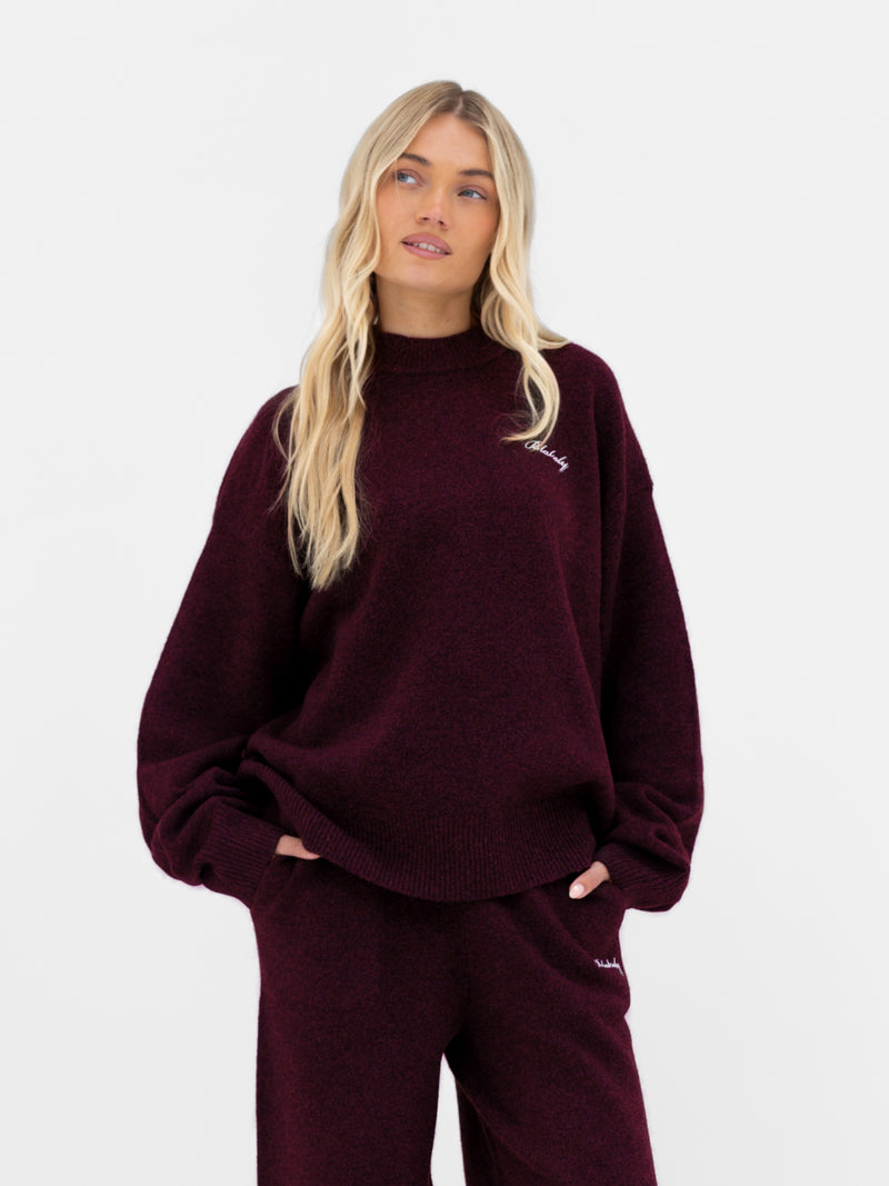 Oversized Knitted Sweater - Dark Cherry