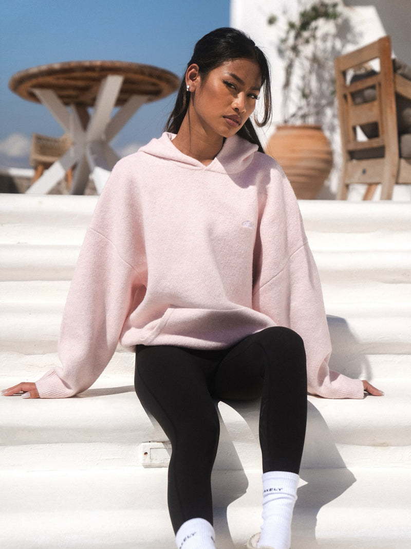 Oversized Knitted Hoodie - Marshmallow Pink