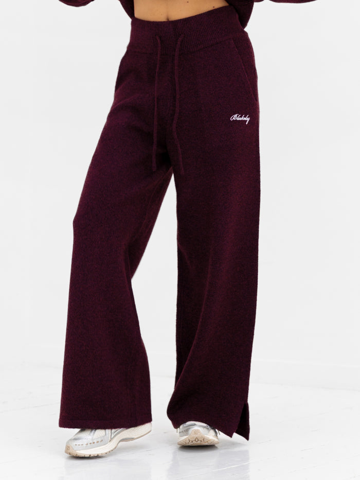 Knitted Wide Leg Sweatpants - Dark Cherry