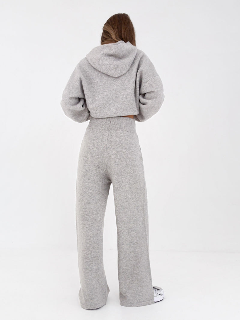 Knitted Wide Leg Sweatpants - Marl Grey