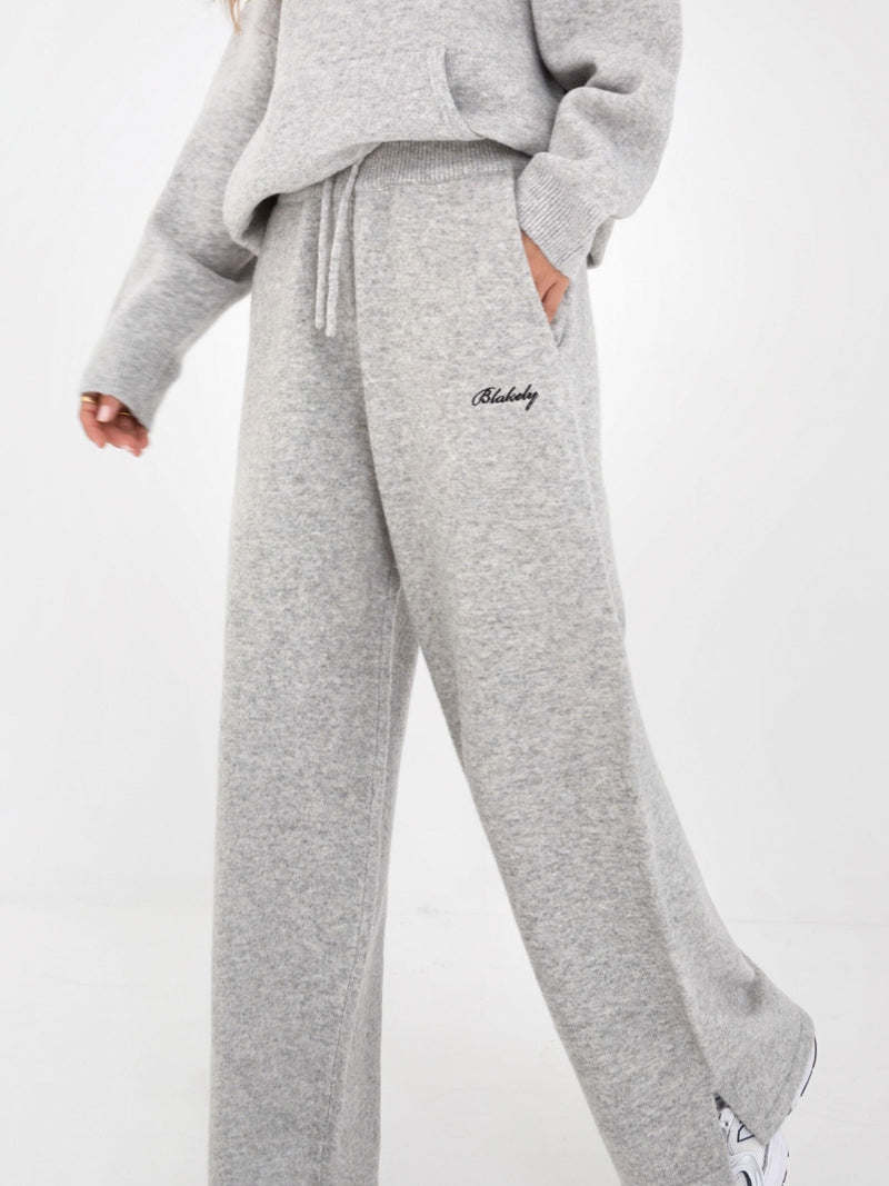 Knitted Wide Leg Sweatpants - Marl Grey