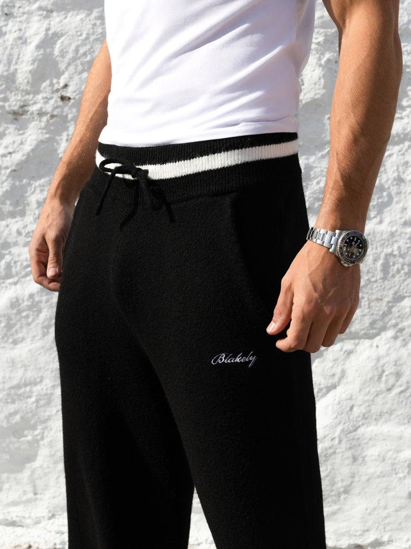Knitted Script Wide Leg Sweatpants - Black