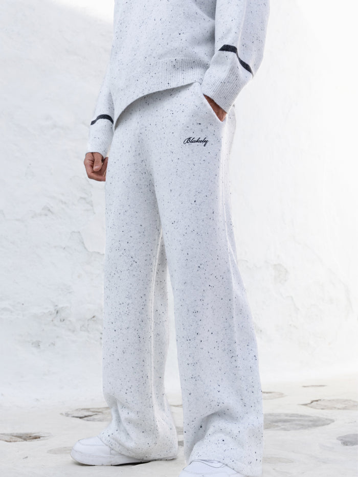 Knitted Script Wide Leg Sweatpants - Light Grey