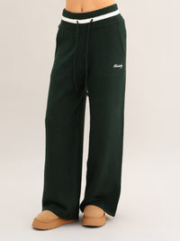 Margot Knitted Wide Leg Sweatpants - Emerald Green
