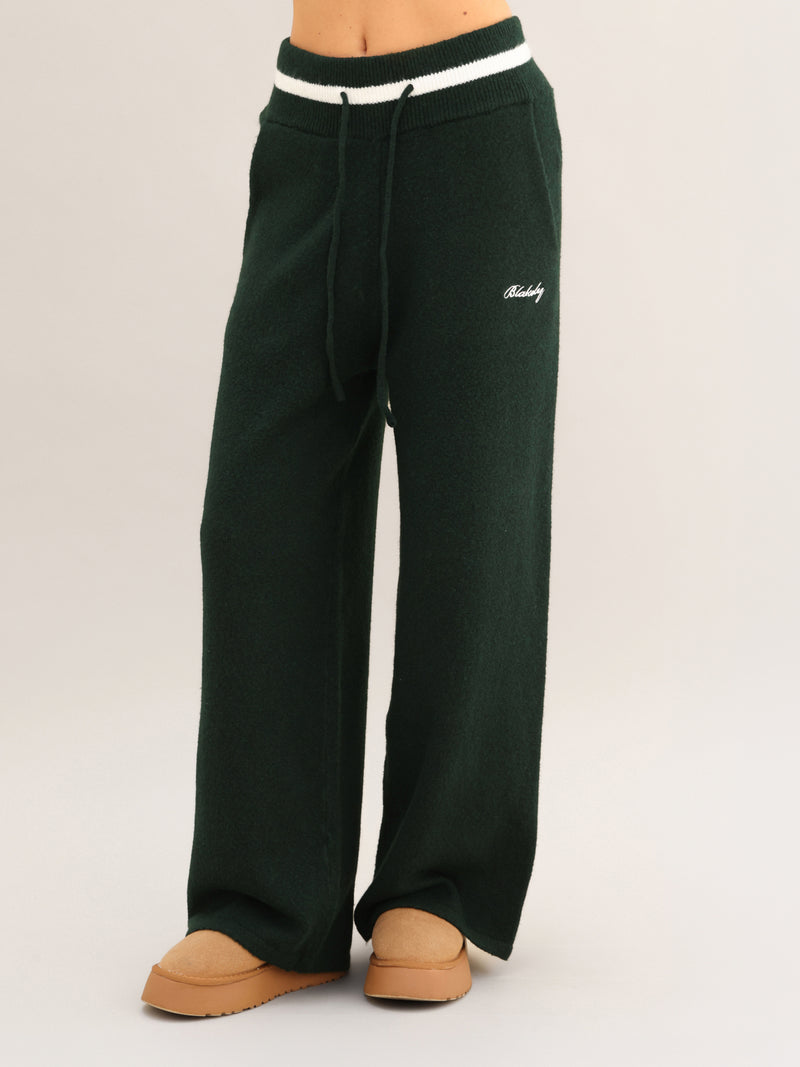Margot Knitted Wide Leg Sweatpants - Emerald Green