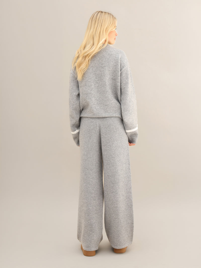 Margot Knitted Wide Leg Sweatpants - Marl Grey