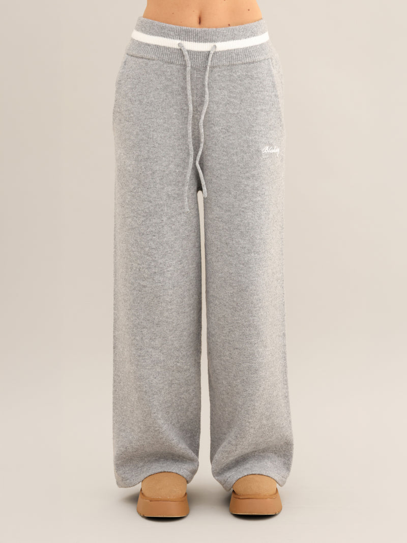 Margot Knitted Wide Leg Sweatpants - Marl Grey