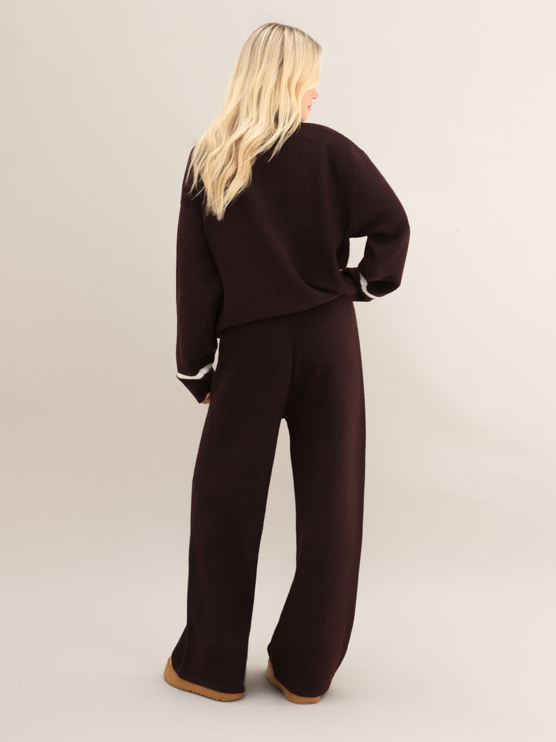 Margot Knitted Wide Leg Sweatpants - Dark Mulberry