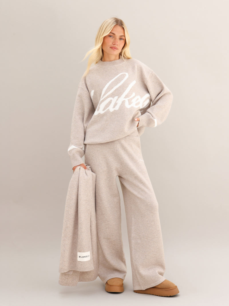 Margot Knitted Wide Leg Sweatpants - Toasted Taupe