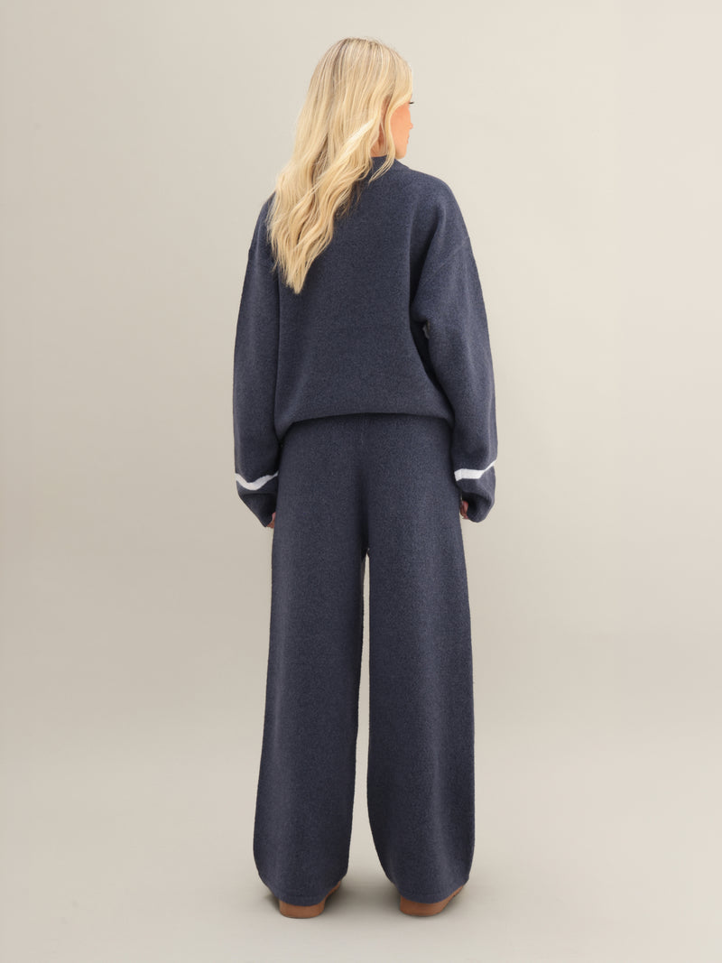 Margot Knitted Wide Leg Sweatpants - True Navy