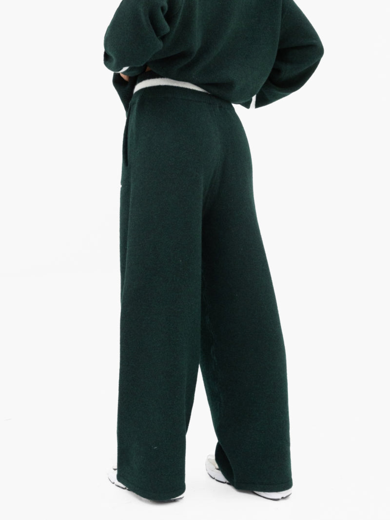Margot Knitted Wide Leg Sweatpants - Emerald Green