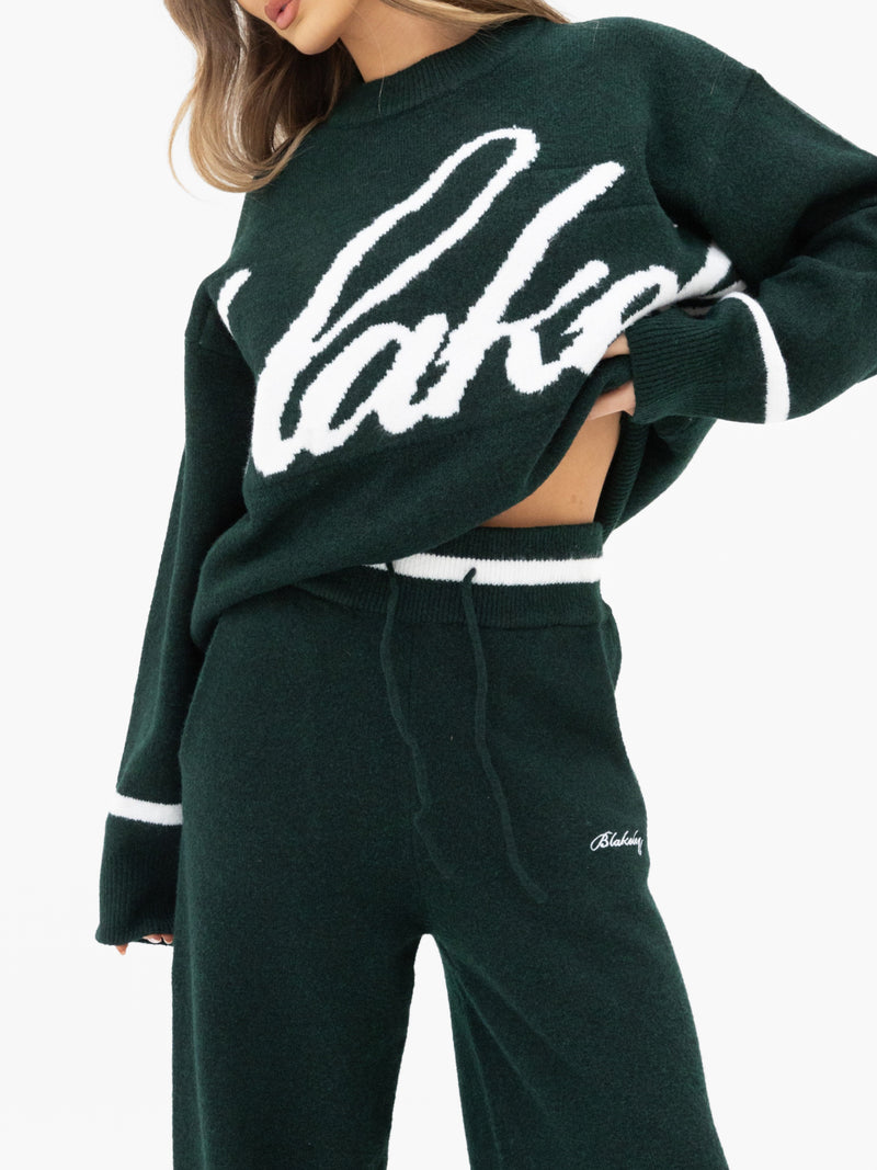 Margot Script Oversized Knitted Sweater - Emerald Green