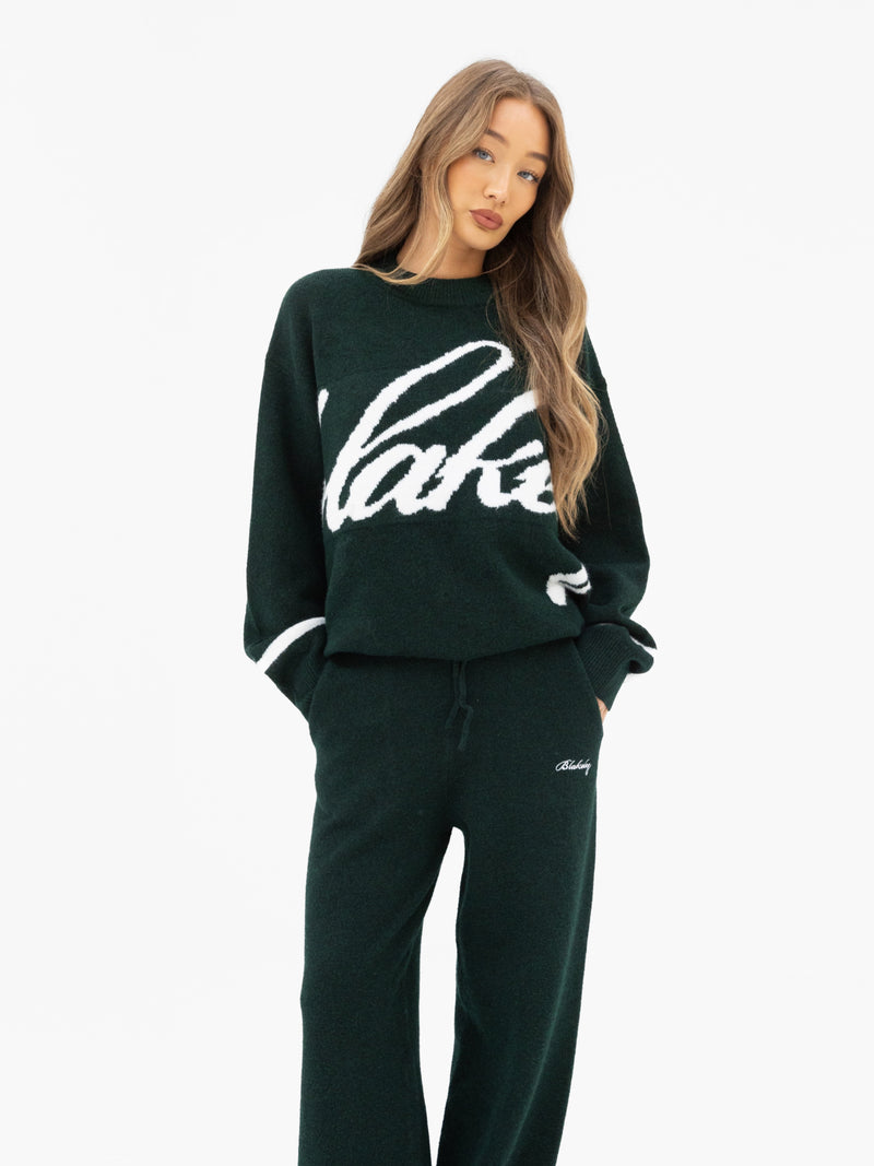 Margot Knitted Wide Leg Sweatpants - Emerald Green