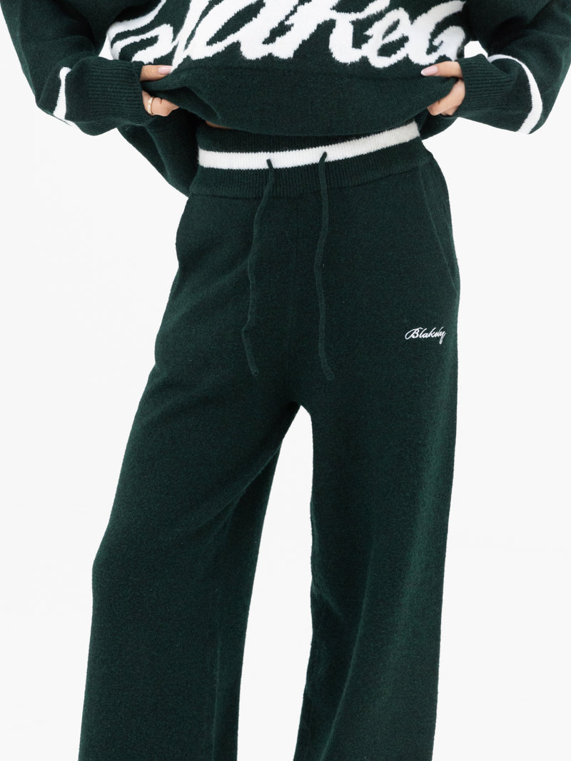 Margot Knitted Wide Leg Sweatpants - Emerald Green