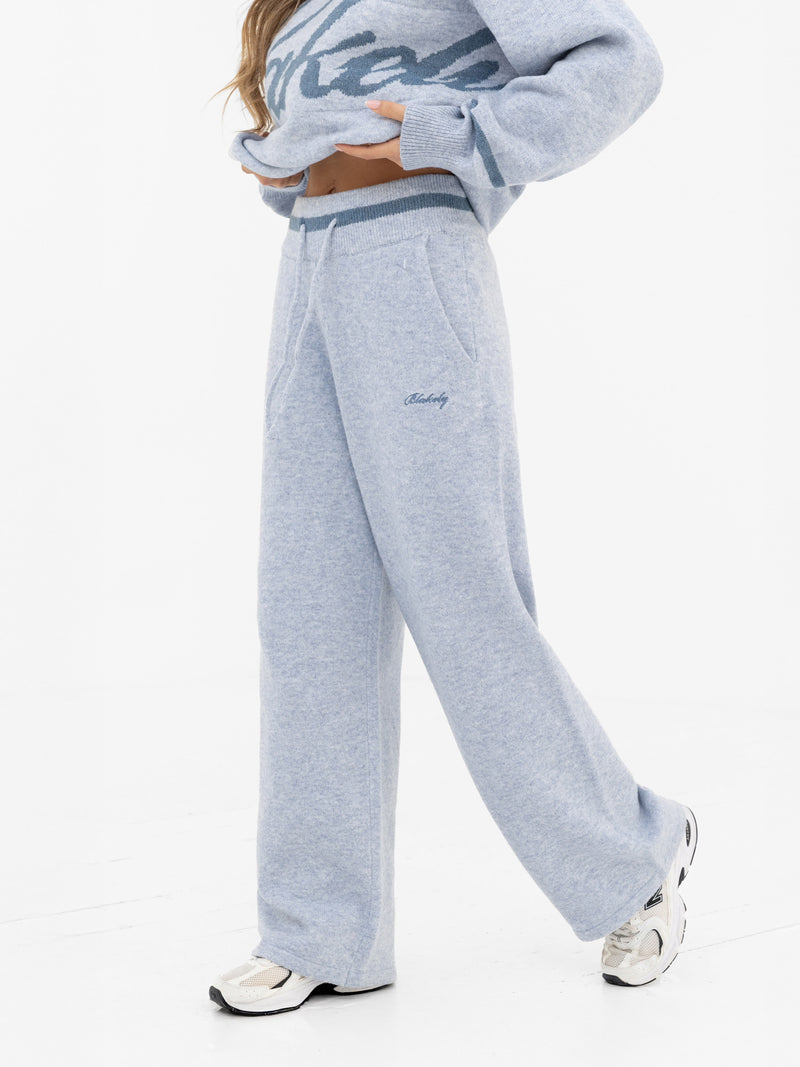 Margot Knitted Wide Leg Sweatpants - Icy Blue
