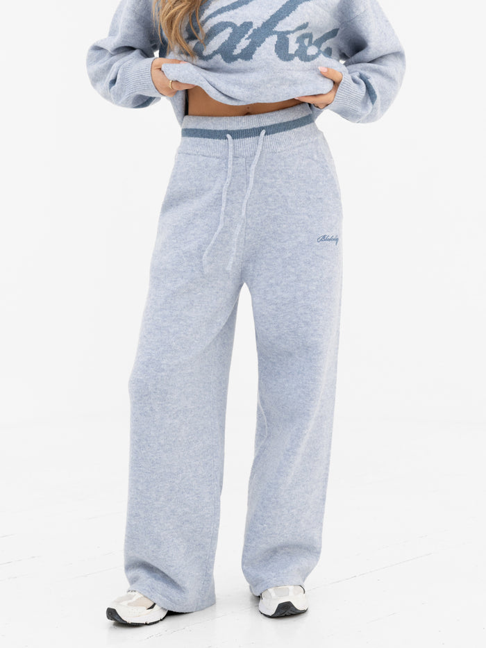 Margot Knitted Wide Leg Sweatpants - Icy Blue