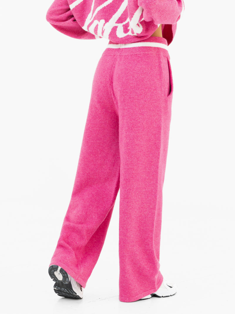 Margot Knitted Wide Leg Sweatpants - Raspberry