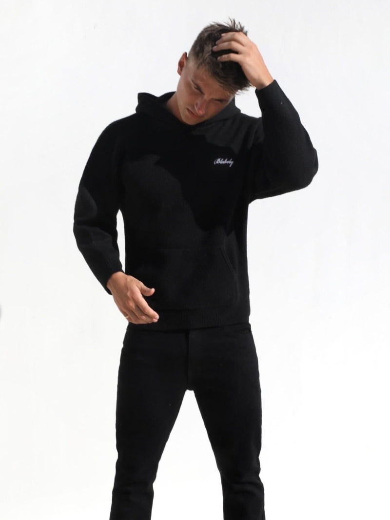 Relaxed Knitted Hoodie - Black