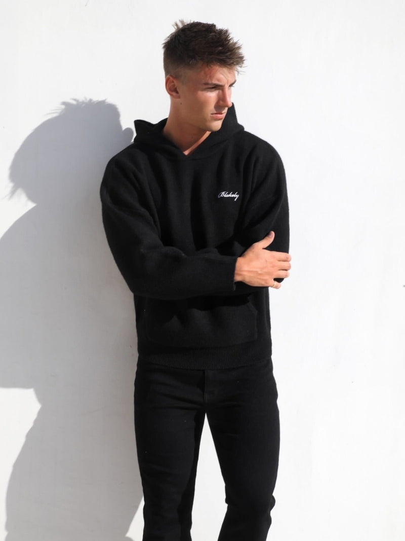 Relaxed Knitted Hoodie - Black