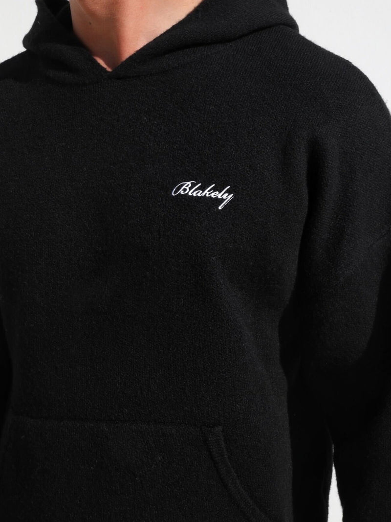 Relaxed Knitted Hoodie - Black