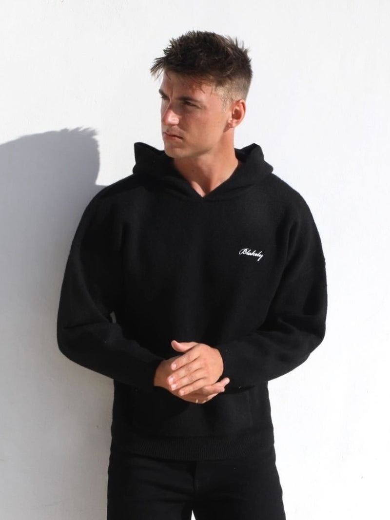 Relaxed Knitted Hoodie - Black