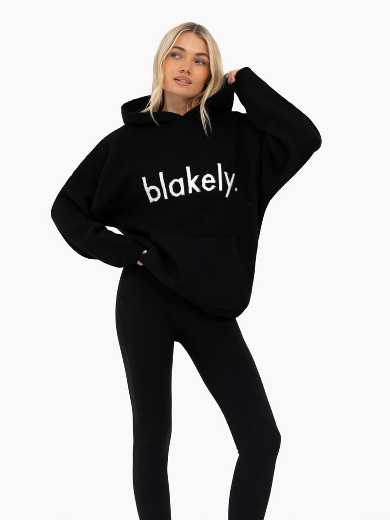 Mabel Oversized Knitted Hoodie - Black