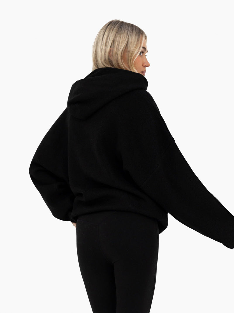 Mabel Oversized Knitted Hoodie - Black