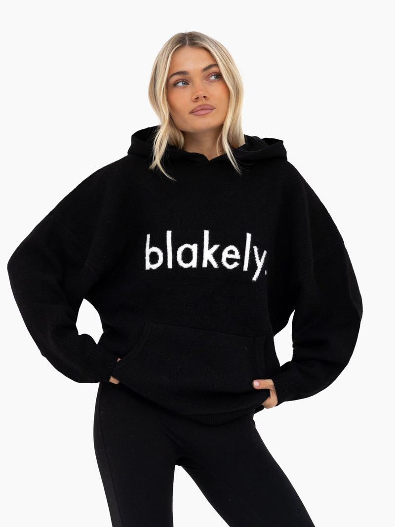 Mabel Oversized Knitted Hoodie - Black
