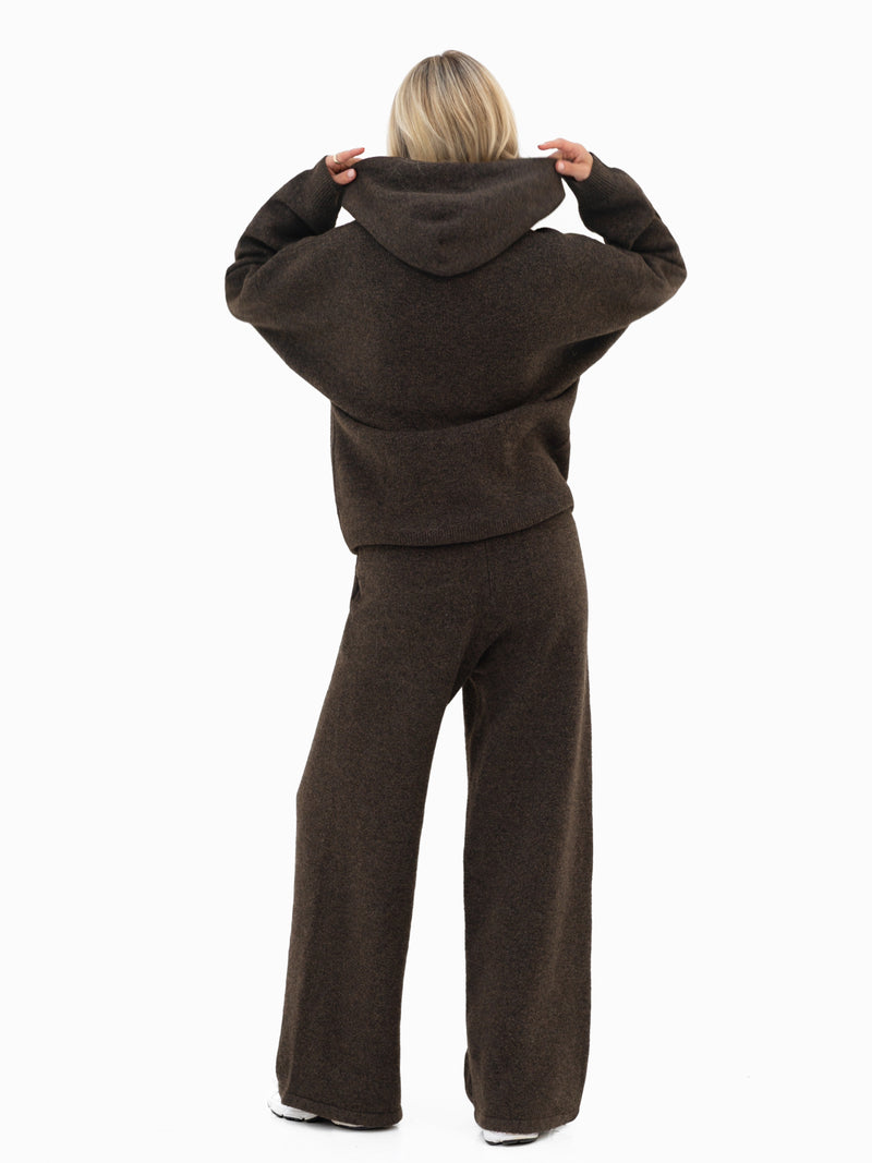 Mabel Oversized Knitted Hoodie - Chocolate Brown
