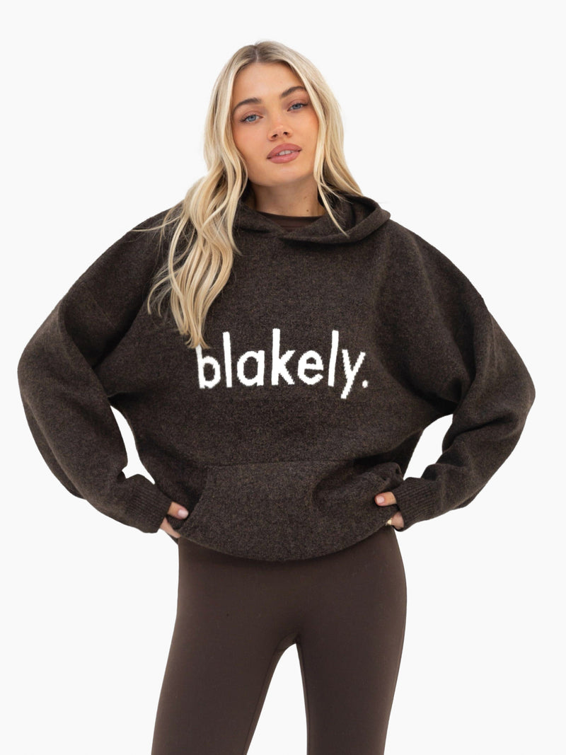 Mabel Oversized Knitted Hoodie - Chocolate Brown