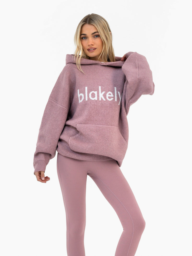 Mabel Oversized Knitted Hoodie - Dusty Pink